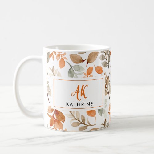 Autumn Fall Leaves Terracotta Monogram Pattern  Coffee Mug