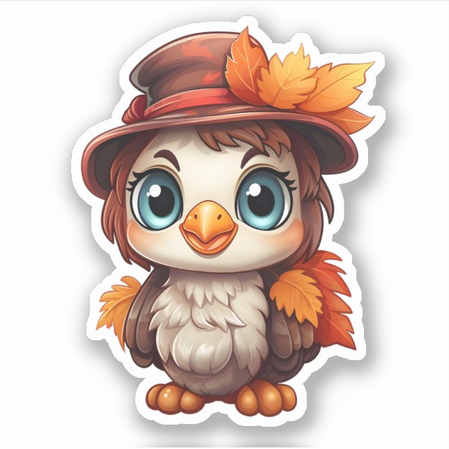 Autumn Fall Leaves Thanksgiving Cute Turkey Sticker (Front)