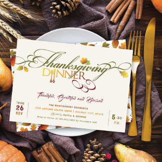 Autumn Fall Leaves Thanksgiving Dinner Feast Party Invitation