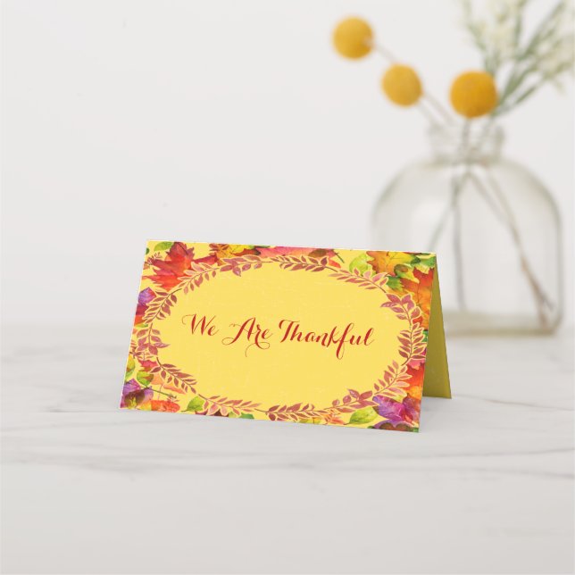 Autumn Fall Leaves - Thanksgiving - Watercolor Place Card (Front)
