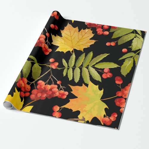 Autumn Fall Leaves Vintage berries  Wrapping Paper