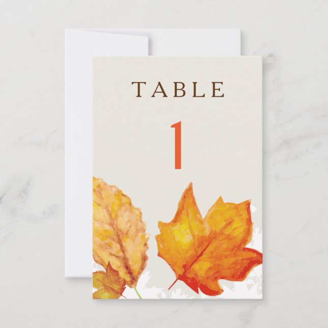 Autumn Fall Leaves Watercolor Table Numbers (Front)