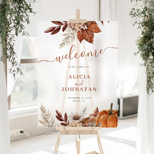 Autumn fall leaves wedding frosted welcome sign
