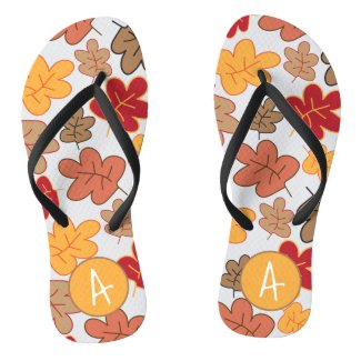 Autumn Fall Leaves Whimsical Pattern Monogrammed Flip Flops