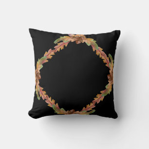 Autumn Fall Leaves wreath frame Pattern Brown Throw Pillow