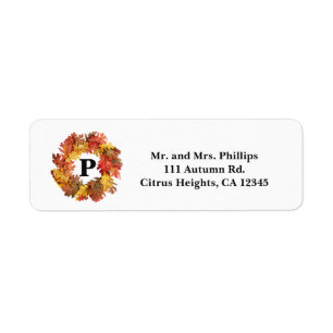 Autumn Fall Leaves Wreath Rustic Label