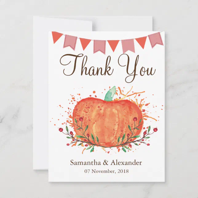 Autumn Fall Little Pumpkin Thank You Card | Zazzle