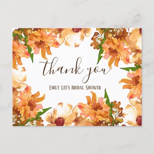 Autumn Fall Love Greenery Bridal Shower Thank You Postcard