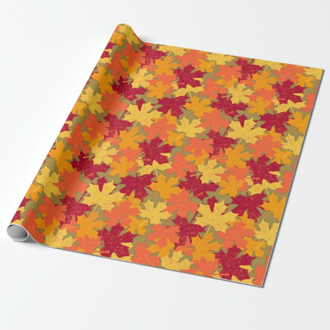 Autumn Fall Maple Leaf Pattern Wrapping Paper (Unrolled)