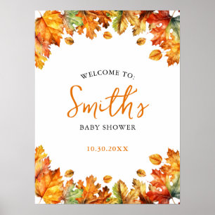 Autumn Fall Maple Leaves Baby Shower Welcome Sign