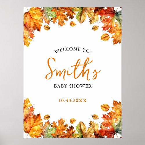 Autumn Fall Maple Leaves Baby Shower Welcome Sign