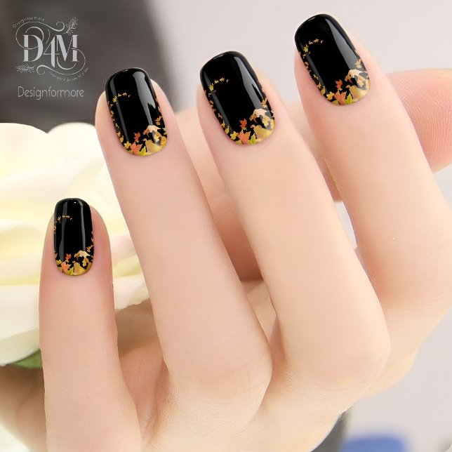 Autumn fall Maple leaves black Nail Art (Creator Uploaded)