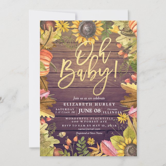 Autumn Fall Maple Leaves Pumpkin Baby Shower Cards (Front)