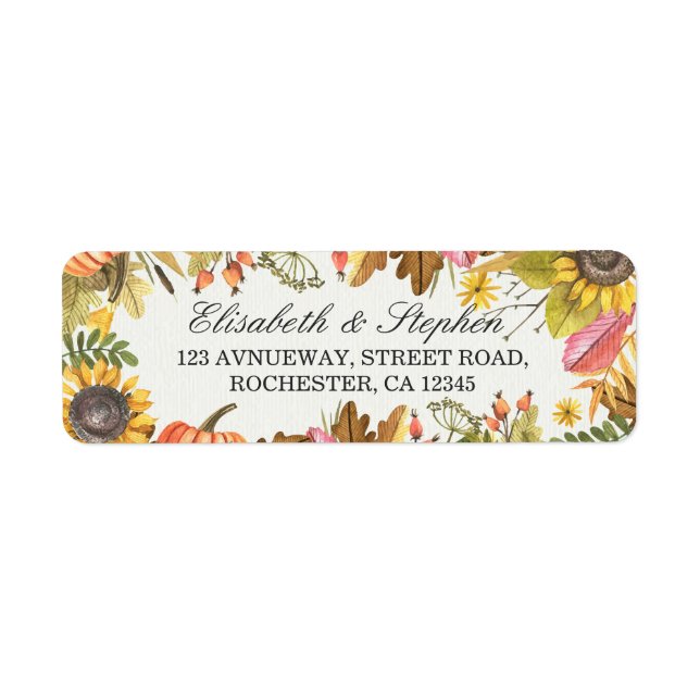 Autumn Fall Maple Leaves Pumpkin Wedding Address Label (Front)