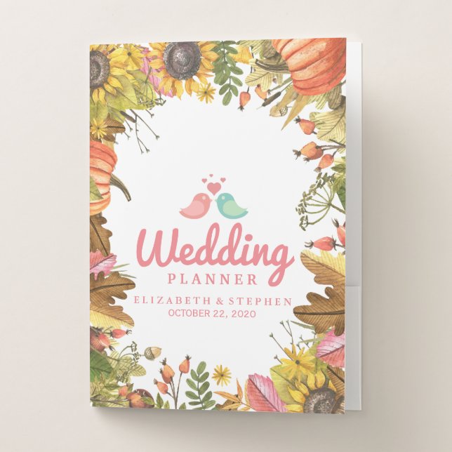Autumn Fall Maple Leaves Pumpkin Wedding Planner Pocket Folder (Front)