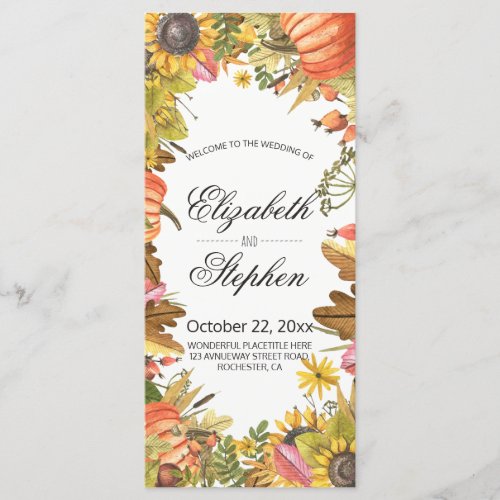 Autumn Fall Maple Leaves Pumpkin Wedding Program