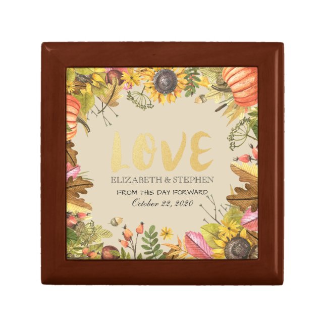 Autumn Fall Maple Leaves Pumpkin Wedding Shower Gift Box (Front)