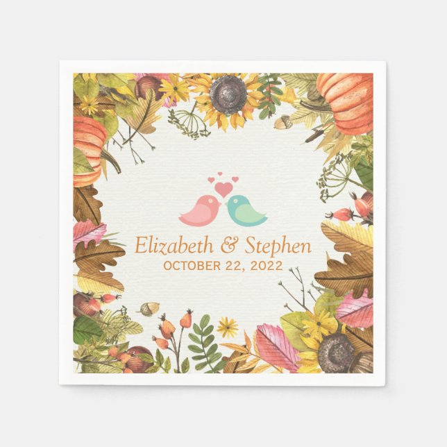 Autumn Fall Maple Leaves Pumpkin Wedding Shower Napkins (Front)