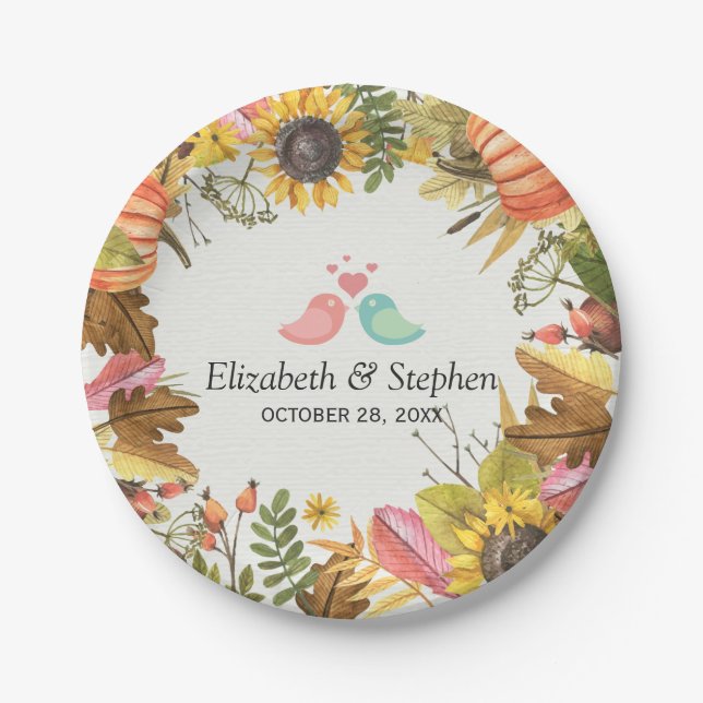 Autumn Fall Maple Leaves Pumpkin Wedding Shower Paper Plates (Front)