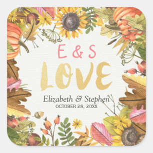 Autumn Fall Maple Leaves Pumpkin Wedding Thank You Square Sticker