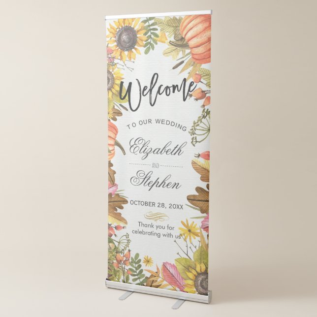 Autumn Fall Maple Leaves Pumpkin Wedding Welcome Retractable Banner (3/4)
