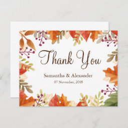 Autumn Fall Maple Leaves Thank You Card | Zazzle