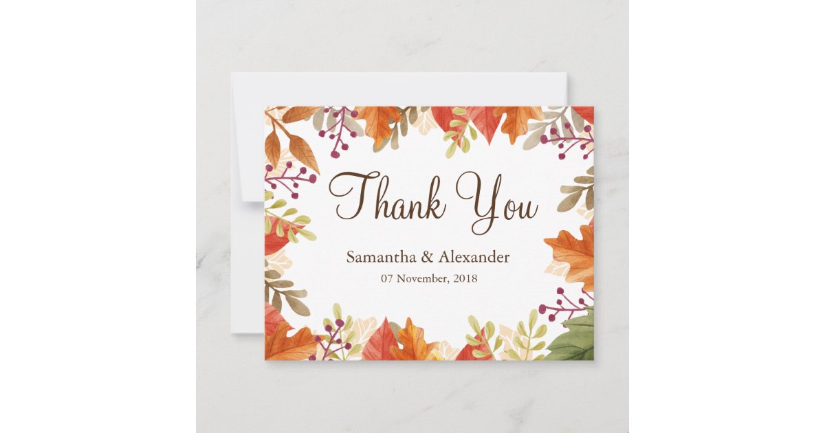 Autumn Fall Maple Leaves Thank You Card | Zazzle