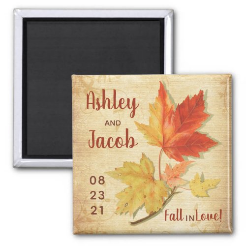 Autumn Fall Maple Leaves Wedding Favor Save Date Magnet