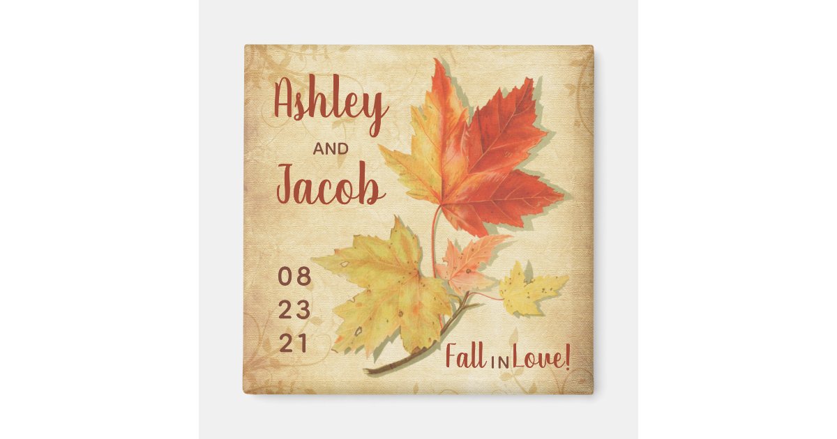 Autumn Fall Maple Leaves Wedding Favor Save Date Magnet | Zazzle