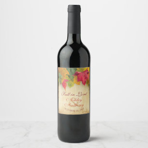 Autumn Fall Maple Leaves Wedding Favor Save Date Wine Label