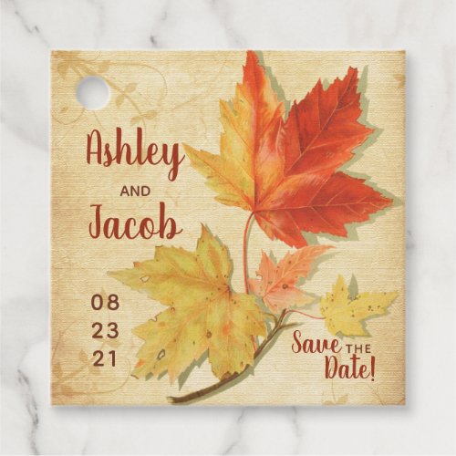 Autumn Fall Maple Leaves Wedding Save the Date Favor Tags