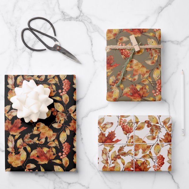 Autumn Fall Maple Leaves Wrapping Paper Sheets (Front)