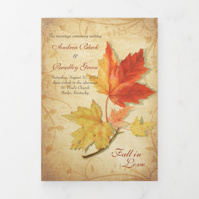 Autumn Fall Maples Leaves Wedding Tri-Fold Program (Cover)