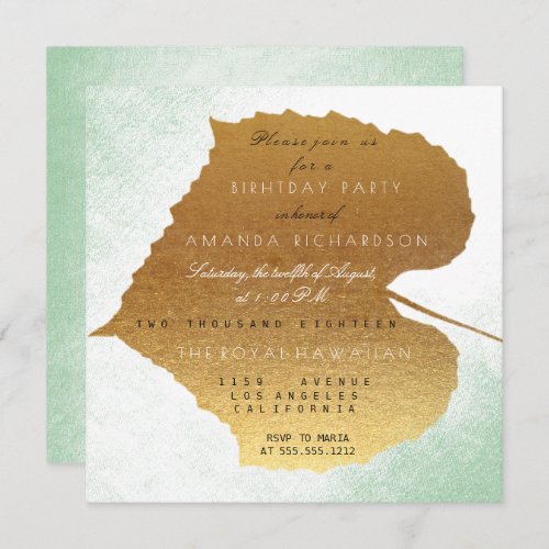 Autumn Fall Mint Golden Leaves Birthday Party Invitation