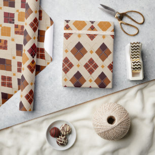 Autumn Fall Modern Argyle Pattern No14 Wrapping Paper