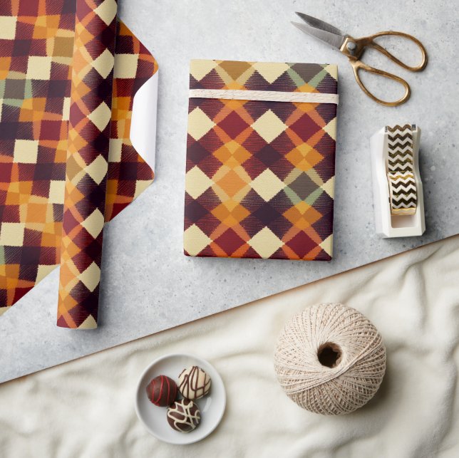 Autumn Fall Modern Argyle Pattern No8 Wrapping Paper (Crafts)