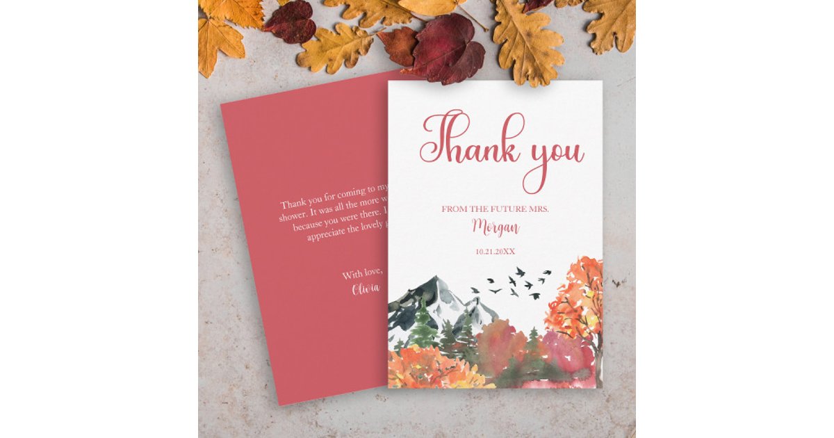 Autumn Fall Mountain Forest Bridal Shower Thank You Card | Zazzle
