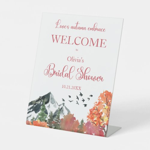 Autumn Fall Mountain Forest Bridal Shower Welcome Pedestal Sign