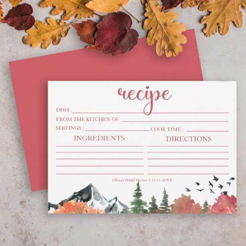 Autumn Fall Mountain Forest Recipe Card