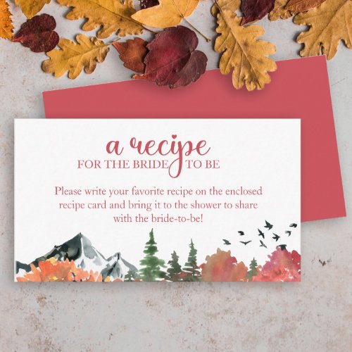 Autumn Fall Mountain Forest Recipe for the bride Enclosure Card