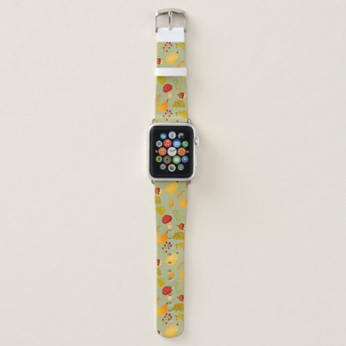 Autumn Fall Mushrooms  Acorns Apple Watch Band