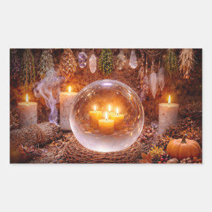 Autumn Fall Mystical Crystal Ball Candles Rectangular Sticker