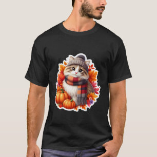 Autumn Fall Norwegian Forest Cat Owner Thanksgivin T-Shirt