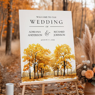 Autumn Fall Oak Trees Forest Wedding Welcome Sign