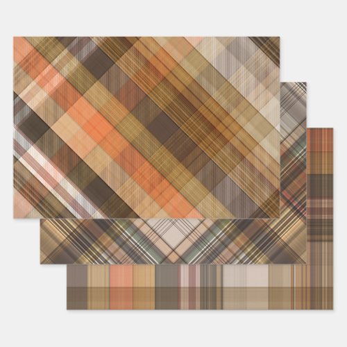 Autumn Fall Orange Brown Checkered Plaid Tartan Wrapping Paper Sheets