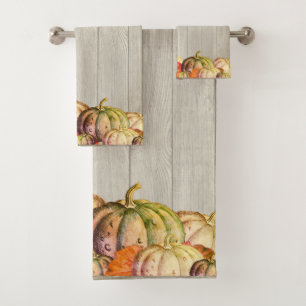 Autumn Fall Orange Pumpkin Rustic Cute Wood Bath  Bath Towel Set