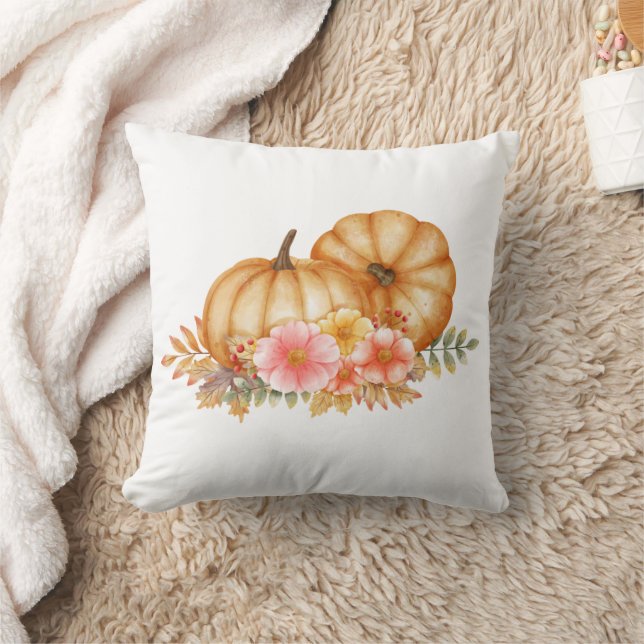 Autumn Fall Orange Pumpkins Farmhouse Throw Pillow (Blanket)