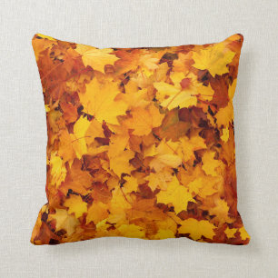 Autumn Fall Orange Yellow Brown Maple Leaves Throw Pillow