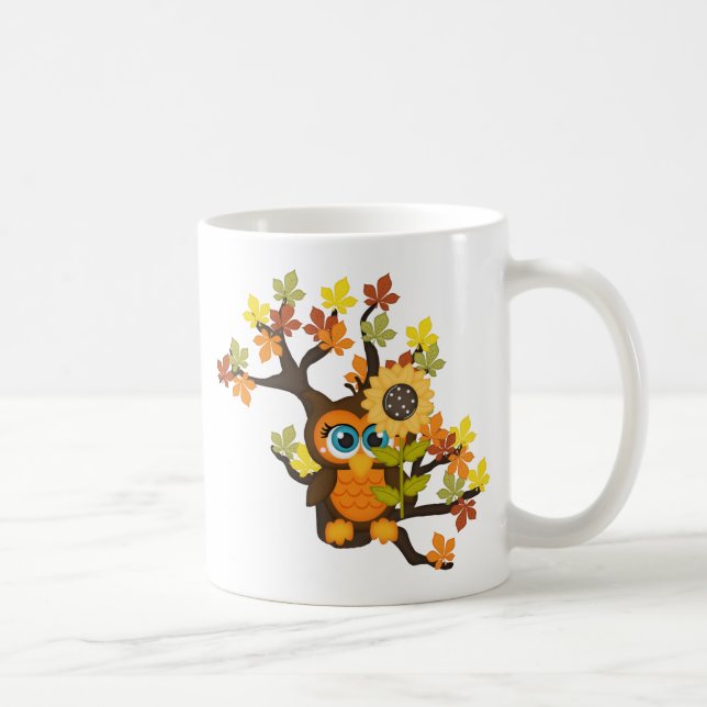 Autumn, Fall Owl with Sunflowers Coffee Mug (Right)