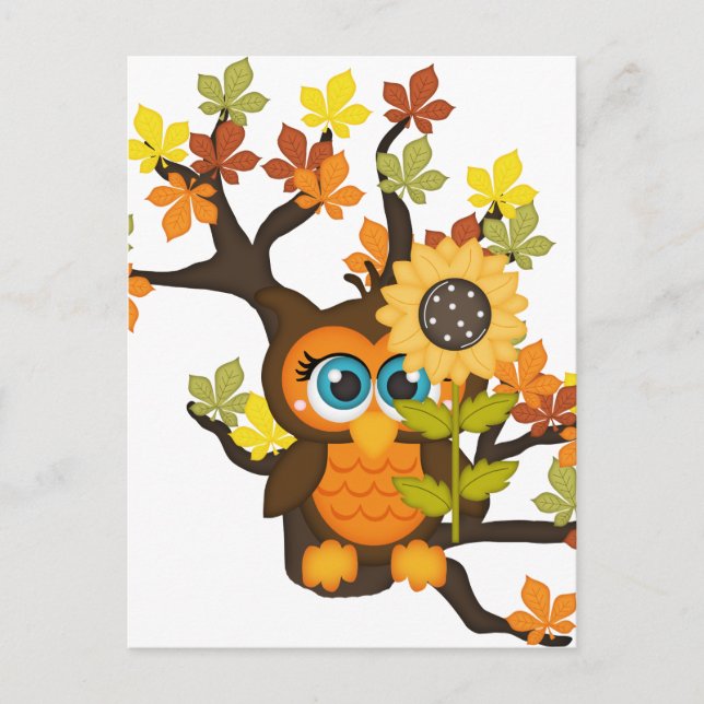 Autumn, Fall Owl with Sunflowers Postcard (Front)